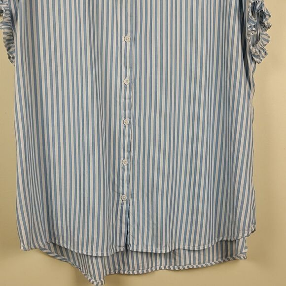 Beachlunchlounge Blue and White Striped Short Sleeve Button Front Blouse Size XL - Picture 7 of 11
